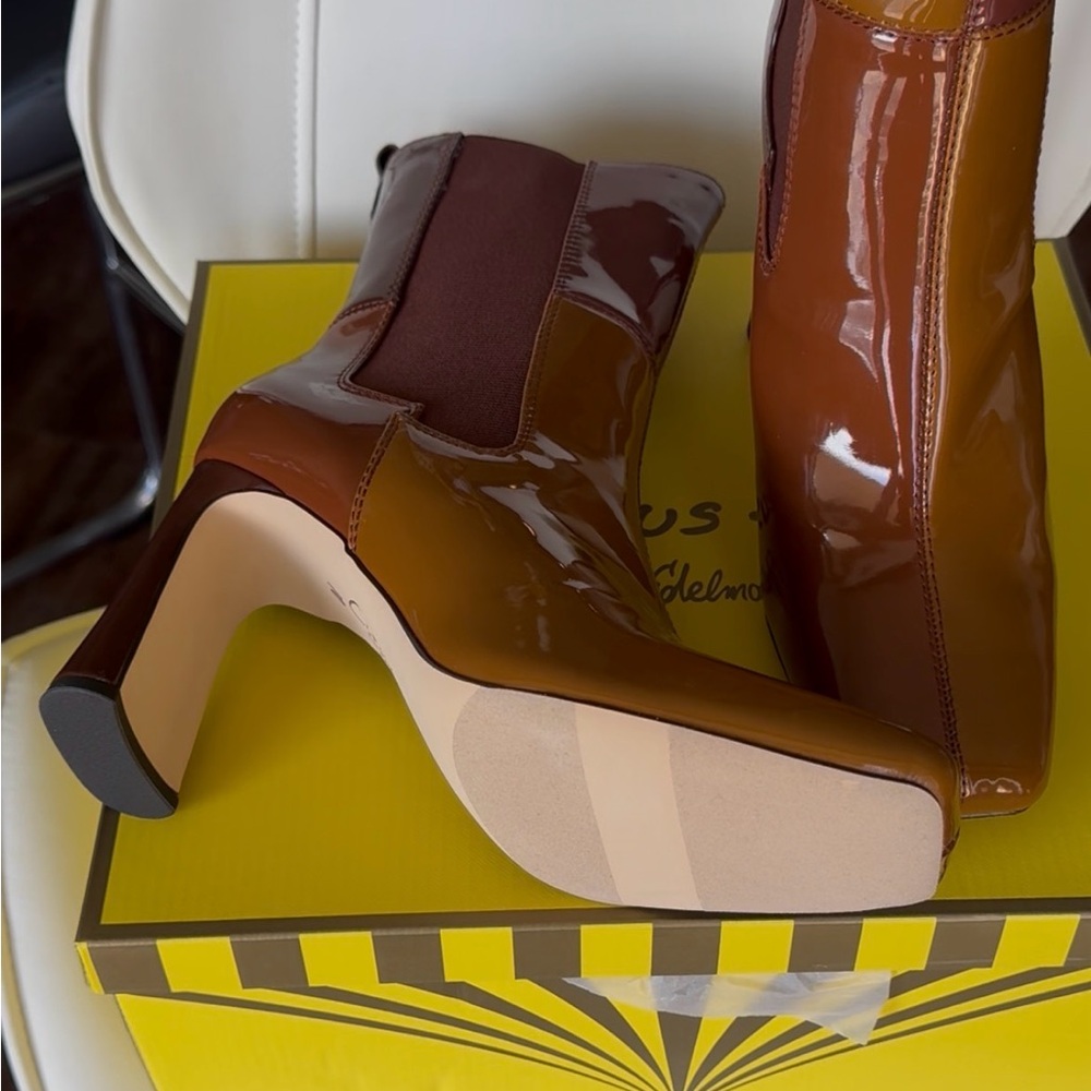 Sam Edelman Glossy Tan and Brown Heeled Boots - Picture 4 of 7